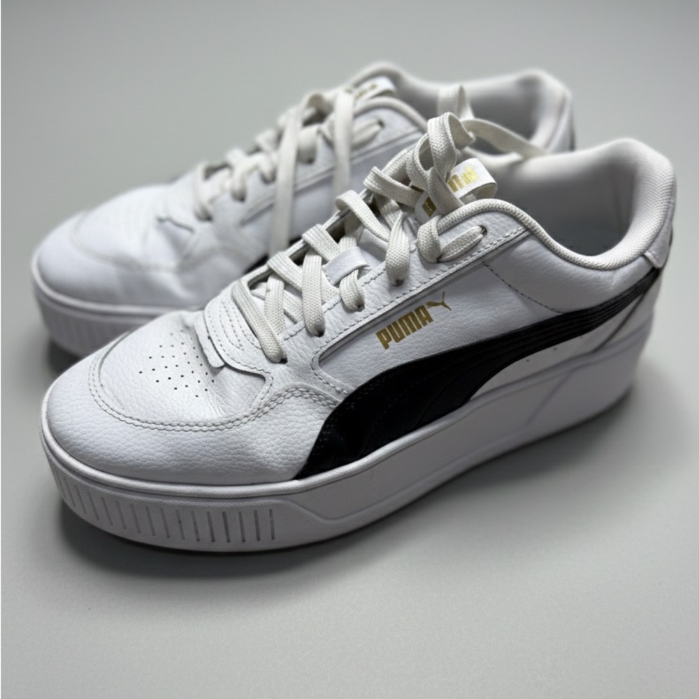 Puma Smash Platform V3 Women’s Size 10 – White/Black/Gold Leather Sneakers